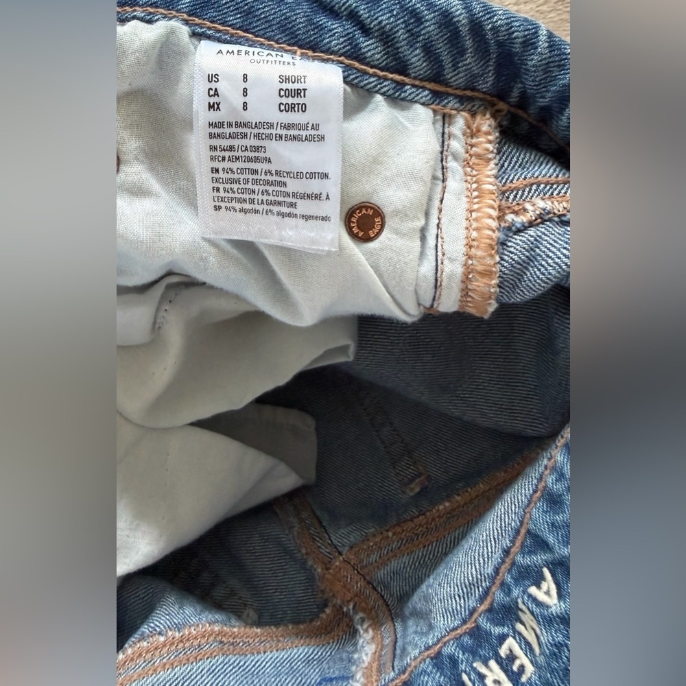 American Eagle Foldover High Waist Straight Leg Jeans, Distressed Blue, 8 Short - Picture 11 of 15